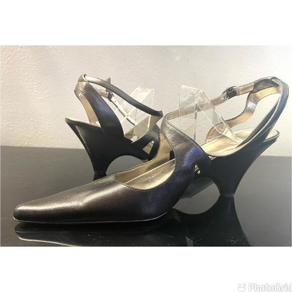 New Circa Joan & David Black Leather Wedge Heels Women’s Shoes Size 9.5 M - Picture 4 of 9